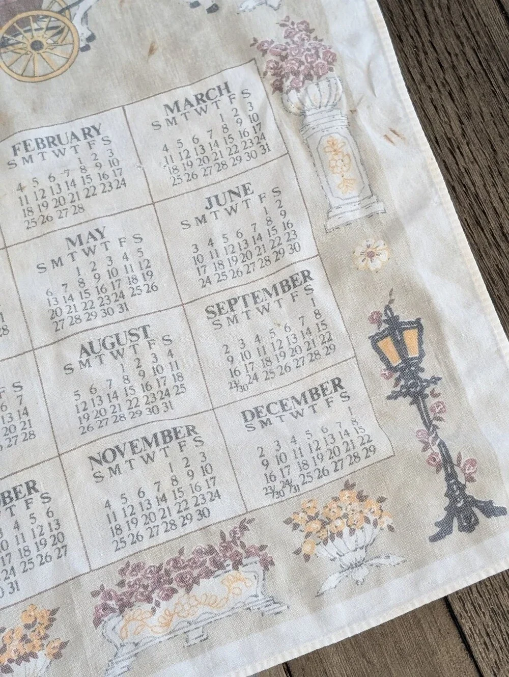 Vintage‎ 1990 Calendar Tea Towel Horse Carriage Cottagecore Victorian Farmhouse